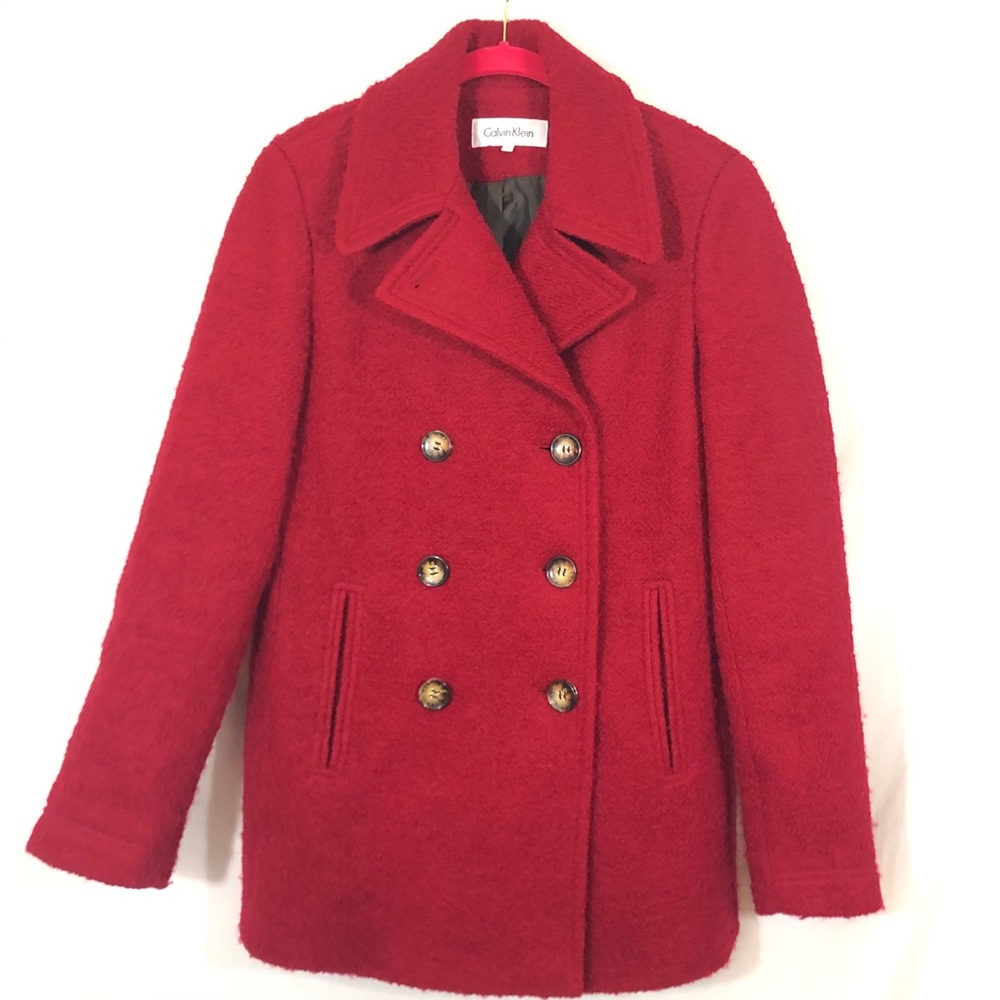 Calvin Klein Red Pea Coat